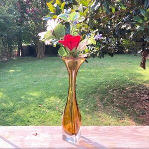 Bo Borgstrom Jack In The Pulpit Vintage 1960s Swedish Amber Glass Vase 12.5 in